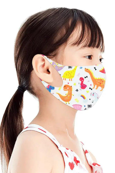 White Dinosaur Print Reusable Kids Face Mask 1 Piece - AMIClubwear