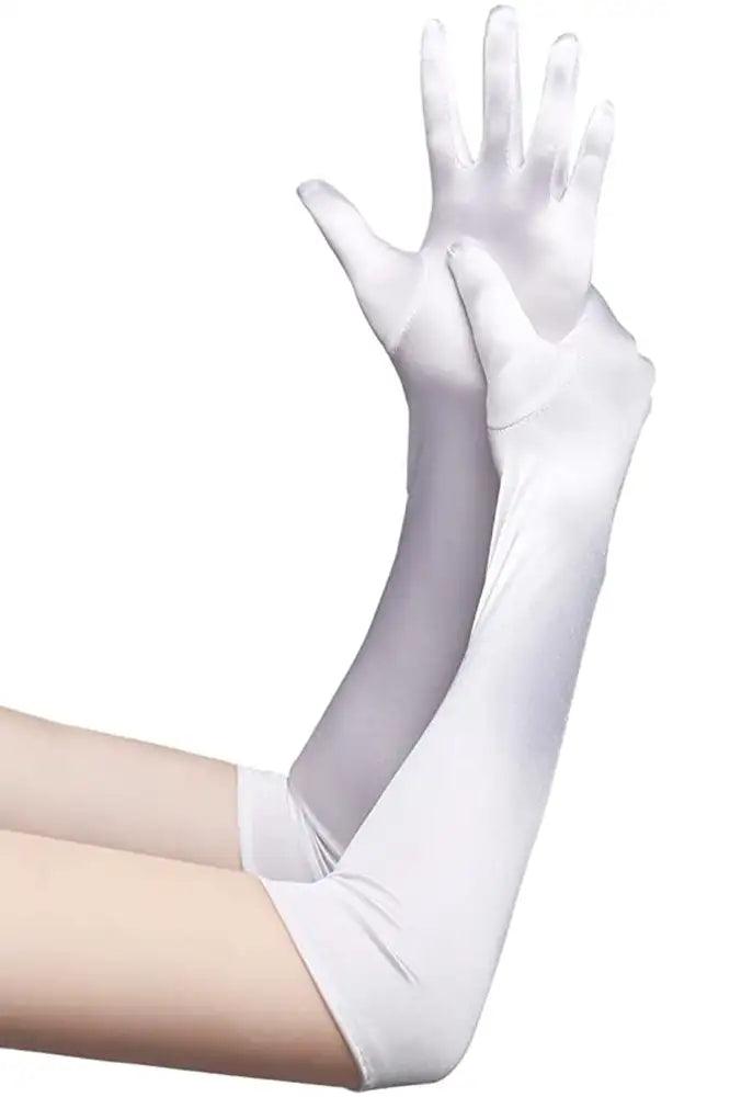 White Extra Long Satin Gloves - AMIClubwear