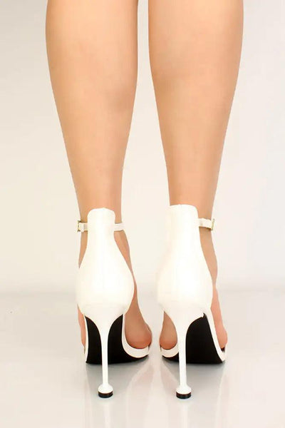 White Faux Leather Open Toe High Heels - AMIClubwear