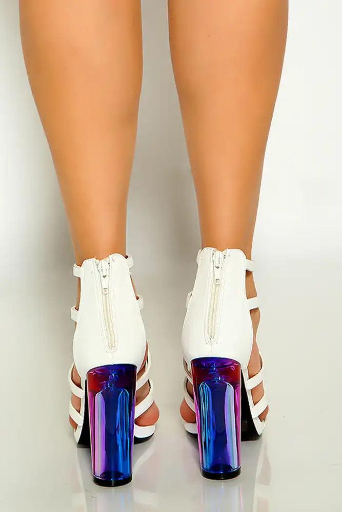White Faux Leather Open Toe Two Tone Chunky High Heels - AMIClubwear