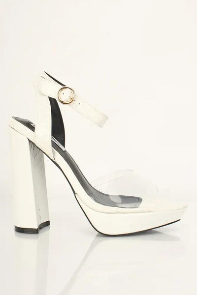 White Faux Leather Peep Toe Chunky Heels - AMIClubwear