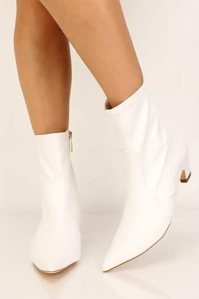 White Faux Leather Pointy Toe Booties - AMIClubwear