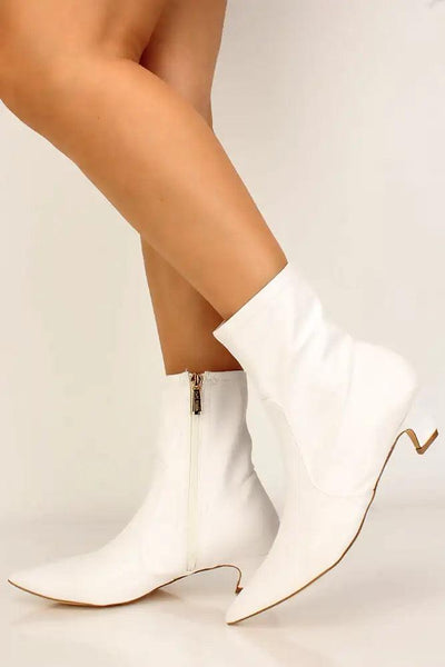 White Faux Leather Pointy Toe Booties - AMIClubwear