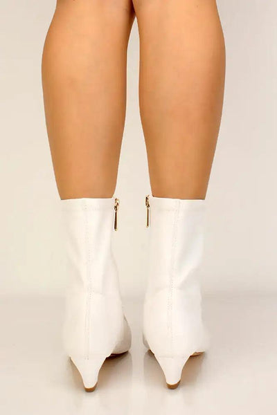 White Faux Leather Pointy Toe Booties - AMIClubwear