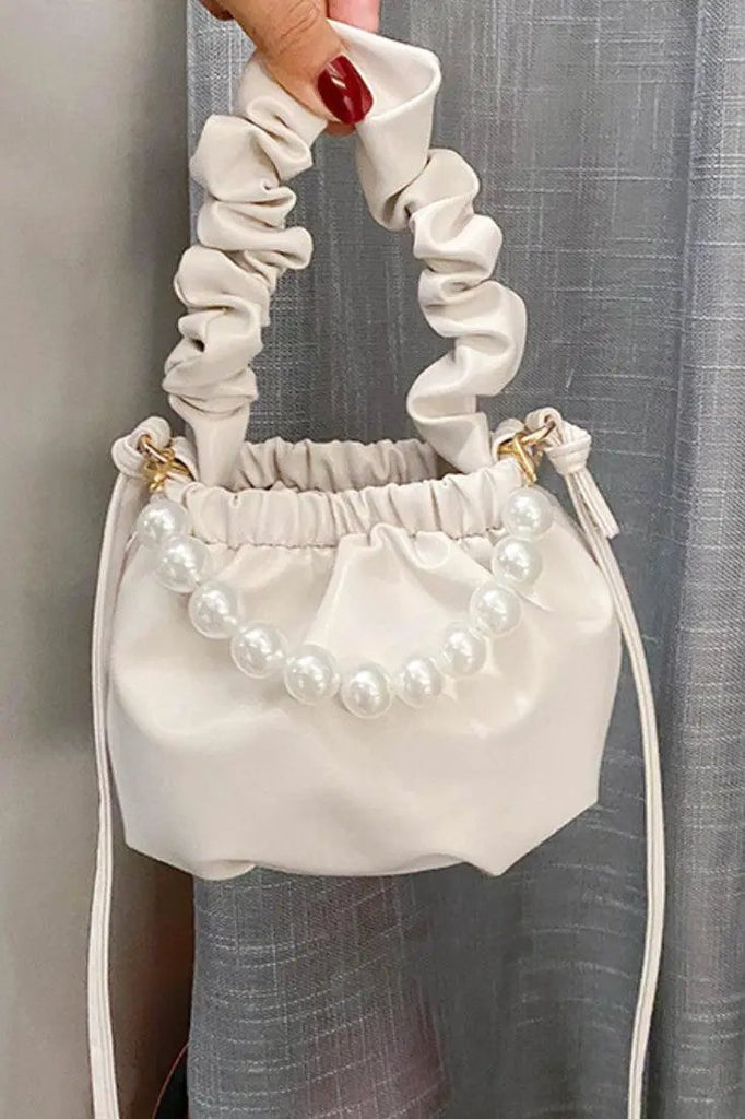White Faux Pearl Ruched Mini Handbag