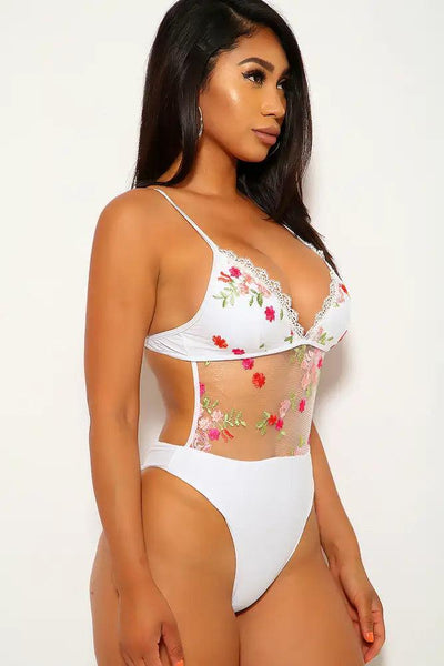 White Floral Print One Piece Swimsuit - AMIClubwear