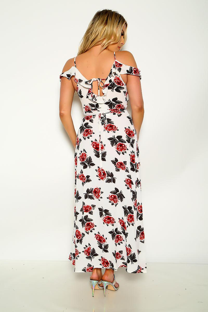 White Floral Wrap Around Off Shoulder Sexy Maxi Dress - AMIClubwear