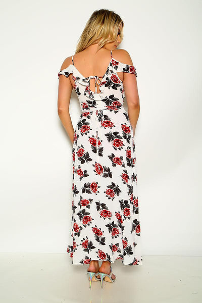 White Floral Wrap Around Off Shoulder Sexy Maxi Dress - AMIClubwear