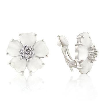 White Flower Nouveau Clip Earrings - AMIClubwear