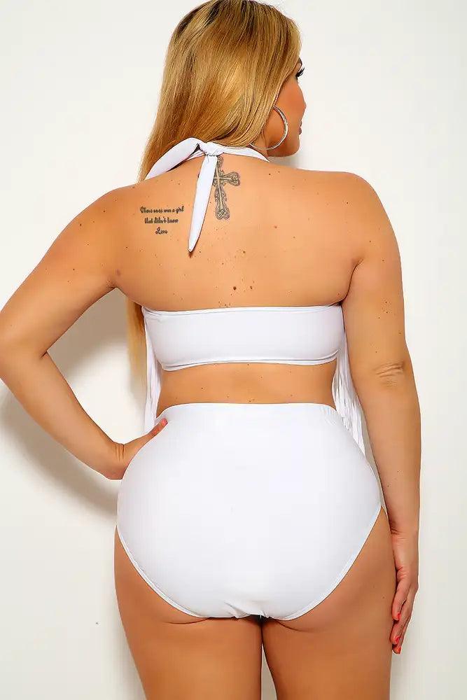 White Fringe Plus Size Two Piece Swimsuit - AMIClubwear