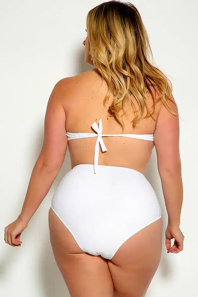 White Fringe Sequins Bandeau Plus Size Two Piece Swimsuit - AMIClubwear