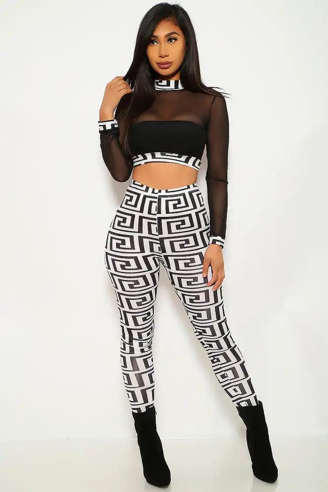 White Geometric Print Two Piece Outfit - AMIClubwear