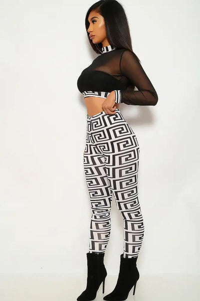 White Geometric Print Two Piece Outfit - AMIClubwear