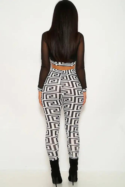 White Geometric Print Two Piece Outfit - AMIClubwear