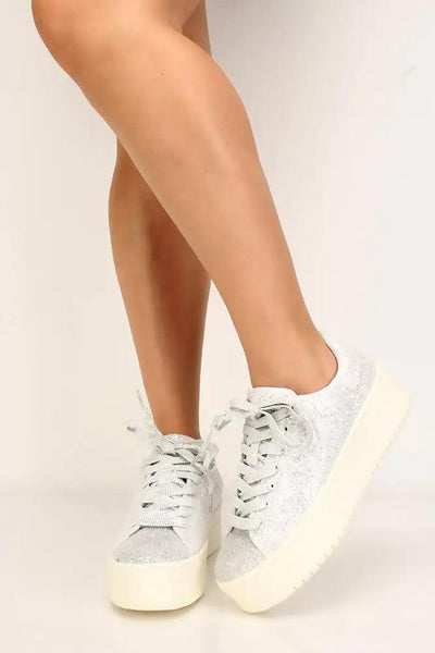 White Glittery Platform Sneakers - AMIClubwear