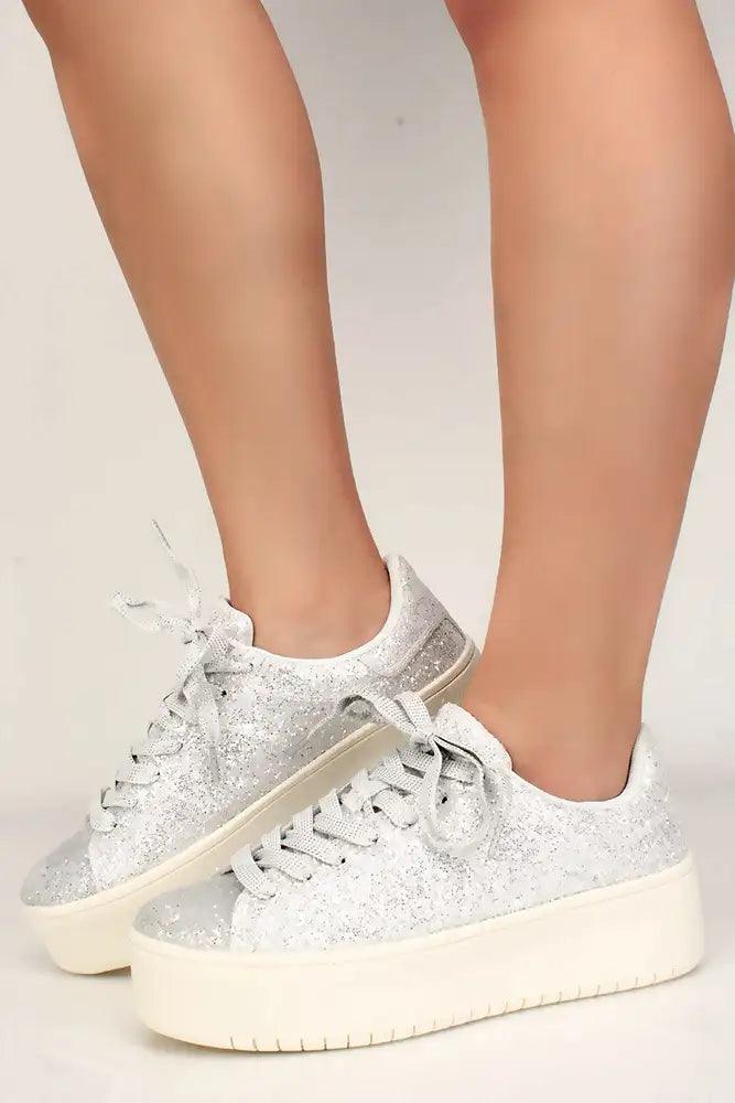 White Glittery Platform Sneakers - AMIClubwear