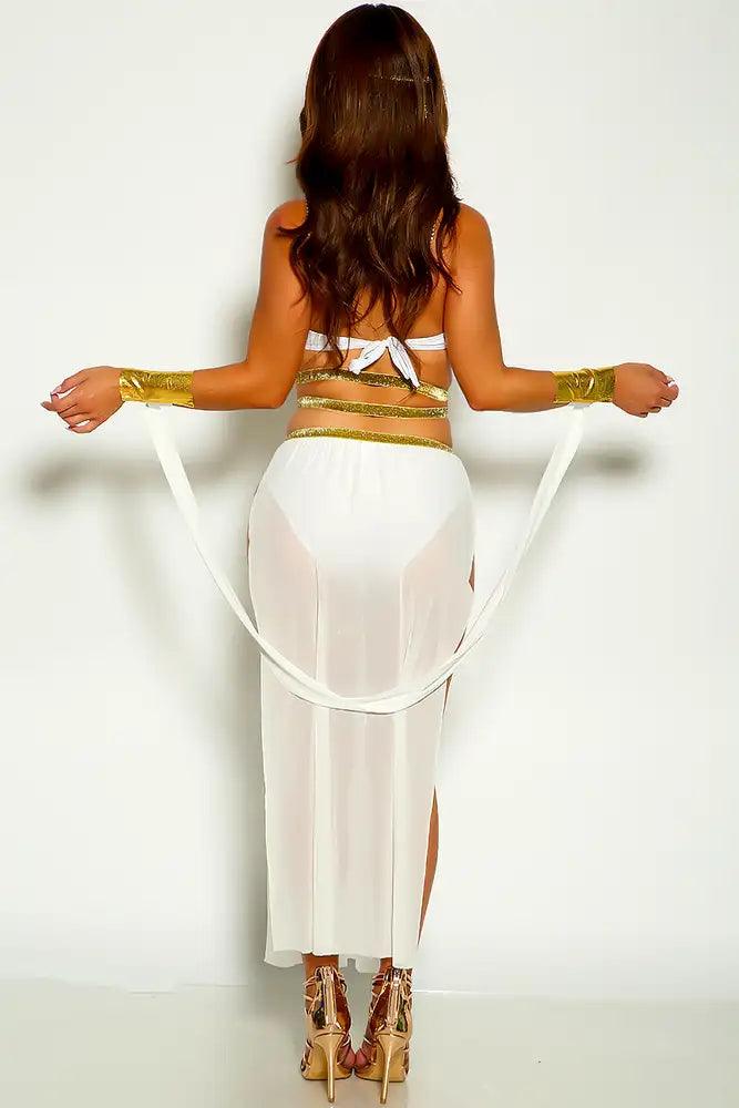White Gold Bandeau Shimmer Strappy 4 Piece Costume - AMIClubwear