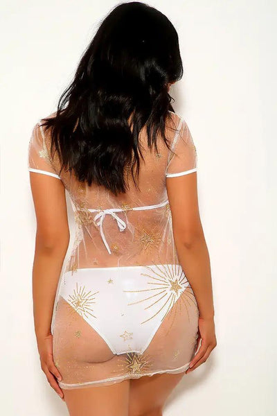 White Gold Glittery Mesh Two Piece Swimsuit - AMIClubwear