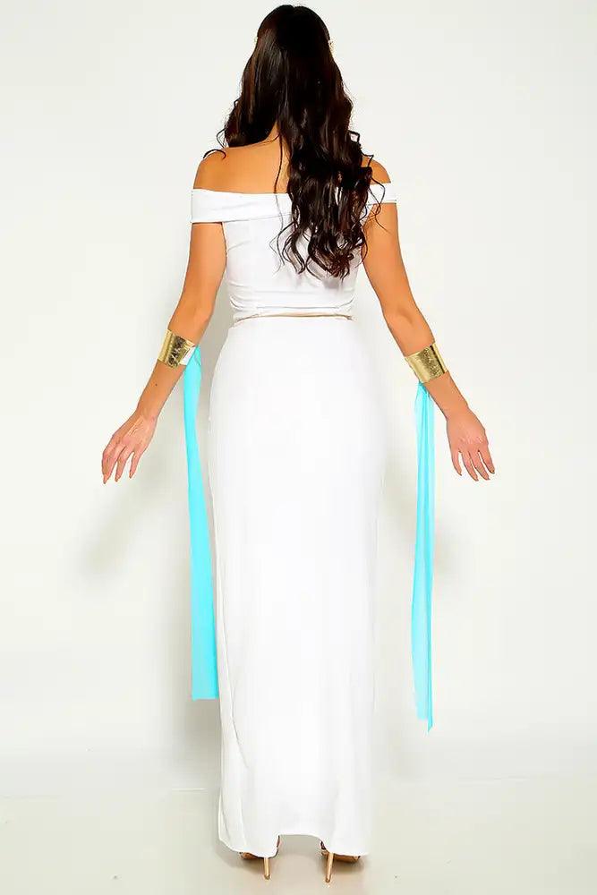 White Gold Off The Shoulder Goddess 3 Piece Costume - AMIClubwear