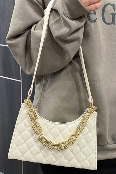 White Gold Quilted Handbag - AMIClubwear