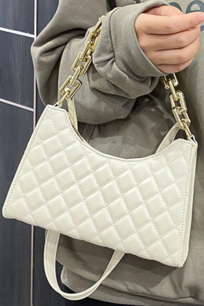 White Gold Quilted Handbag - AMIClubwear