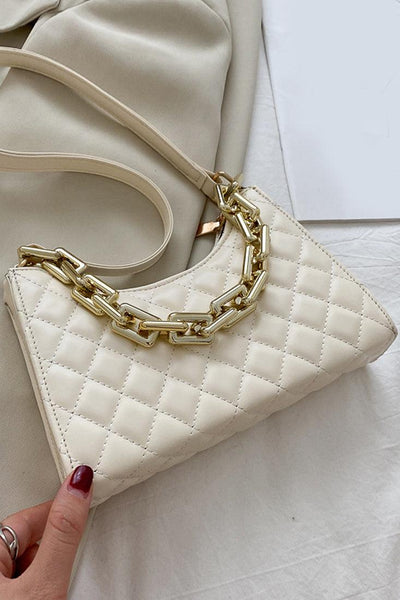White Gold Quilted Handbag - AMIClubwear