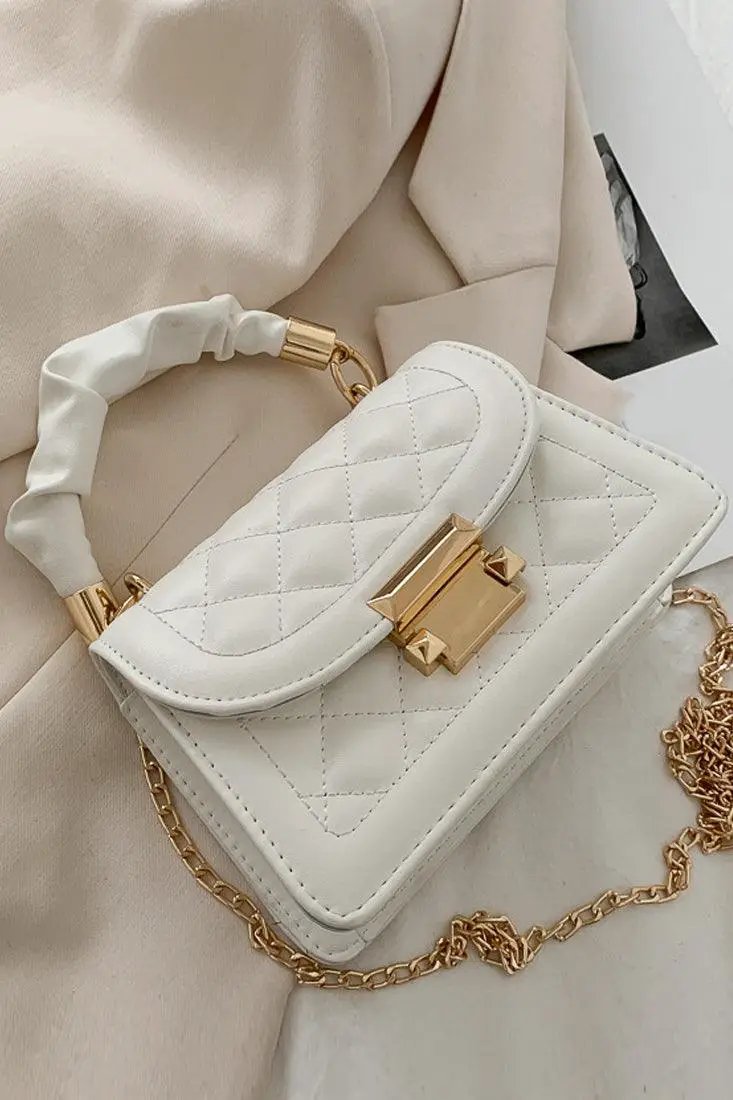 White Gold Quilted O-Ring Accent Purse