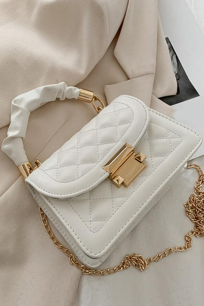 White Gold Quilted O-Ring Accent Purse - AMIClubwear