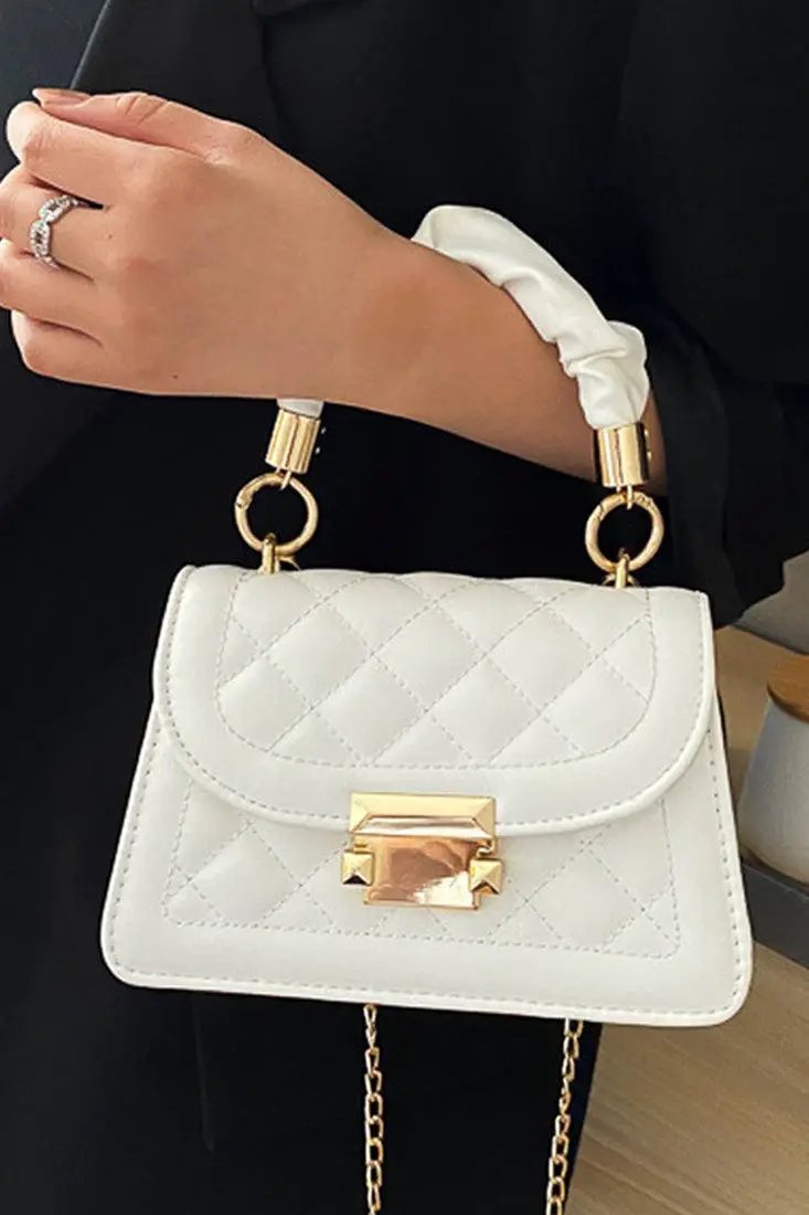 White Gold Quilted O-Ring Accent Purse