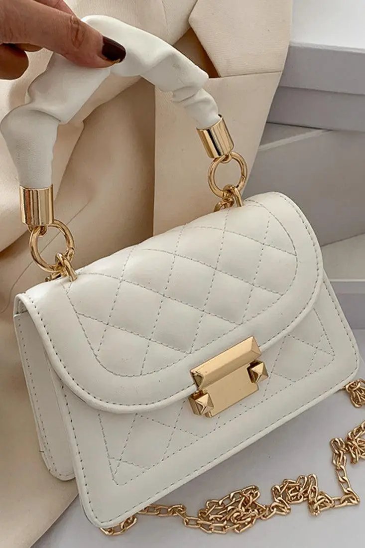 White Gold Quilted O-Ring Accent Purse