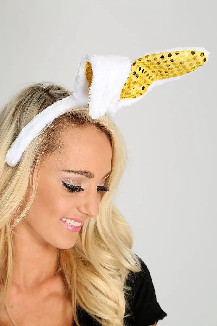 White Gold Sequin Faux Fur Bunny Ears