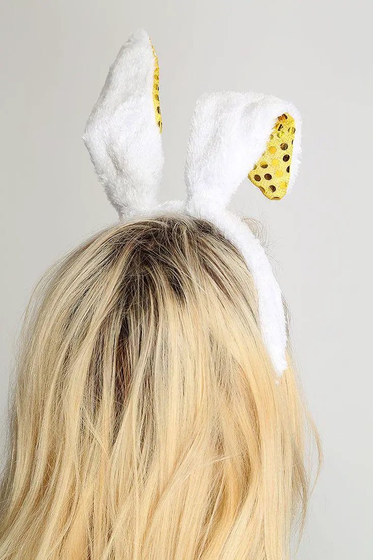 White Gold Sequin Faux Fur Bunny Ears