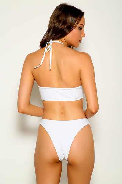 White Halter Criss Cross Sexy Three Piece Swimsuit - AMIClubwear