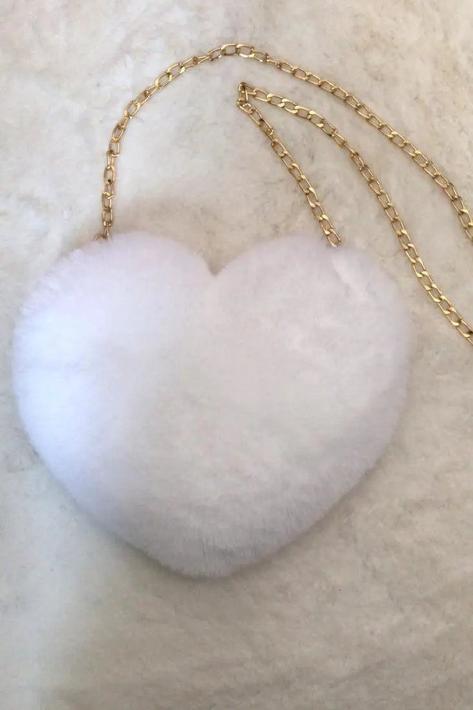 White Heart Shaped Plush Chain Crossbody Bag