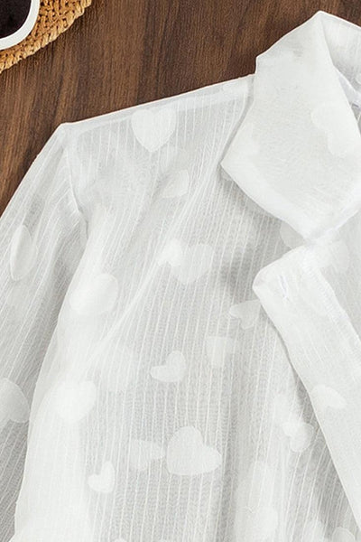 White Hearts Print Long Sleeve Coverup - AMIClubwear