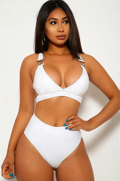 White High Waist Cut Out Two Piece Swimsuit - AMIClubwear