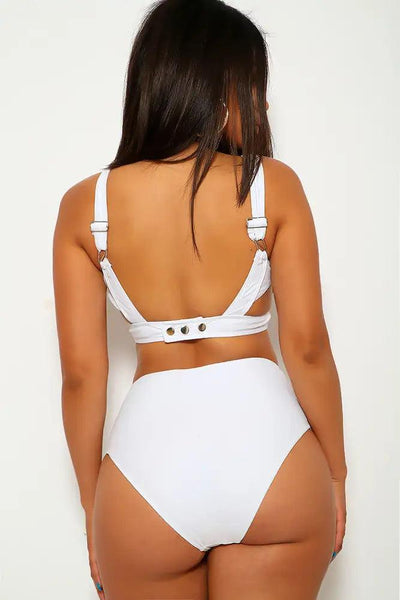 White High Waist Cut Out Two Piece Swimsuit - AMIClubwear