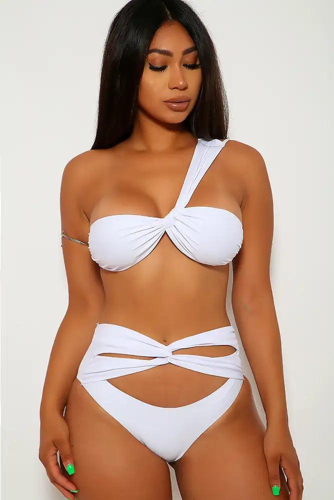 White Knotted Cut Out Two Piece Swimsuit - AMIClubwear