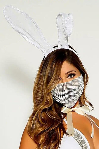 White Lace Bunny ear Headband Costume Accessory - AMIClubwear