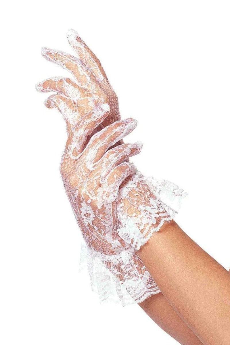 White Lace Embroidered Ruffled Wrist Gloves - AMIClubwear