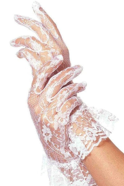 White Lace Embroidered Ruffled Wrist Gloves - AMIClubwear