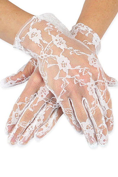 White Lace Floral Mesh Gloves - AMIClubwear