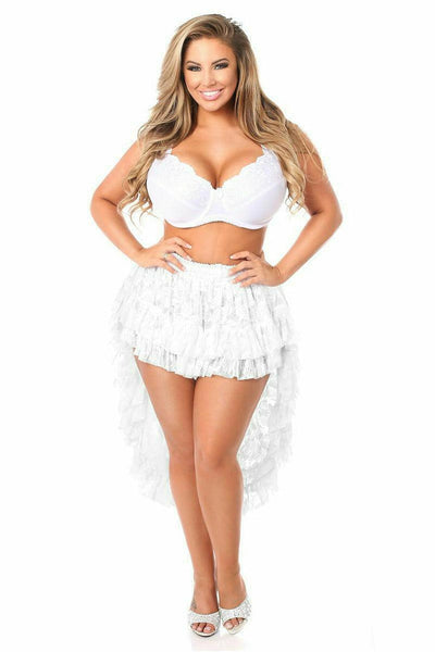 White Lace High Low Lace Skirt - AMIClubwear