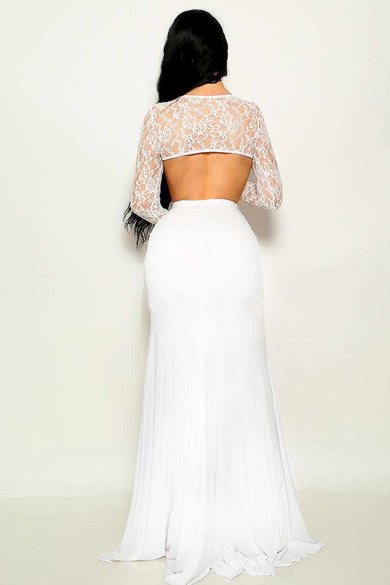 White Lace Hollow Out Maxi Party Dress - AMIClubwear