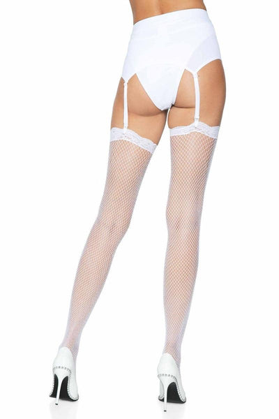 White Lace Top Fishnet Stockings - AMIClubwear