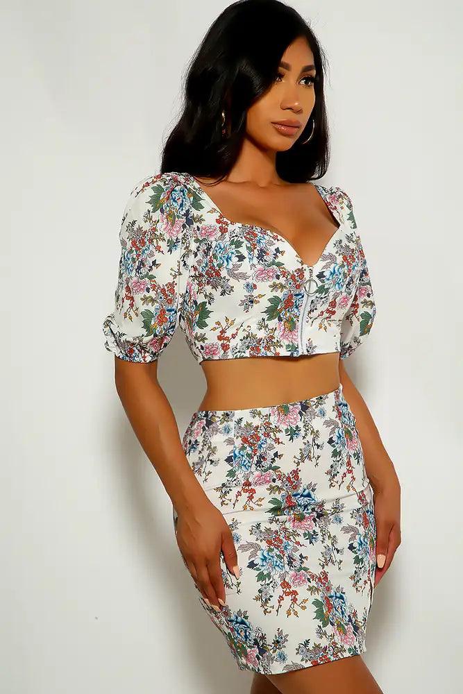 White Leaves Print Two Piece Dress - AMIClubwear