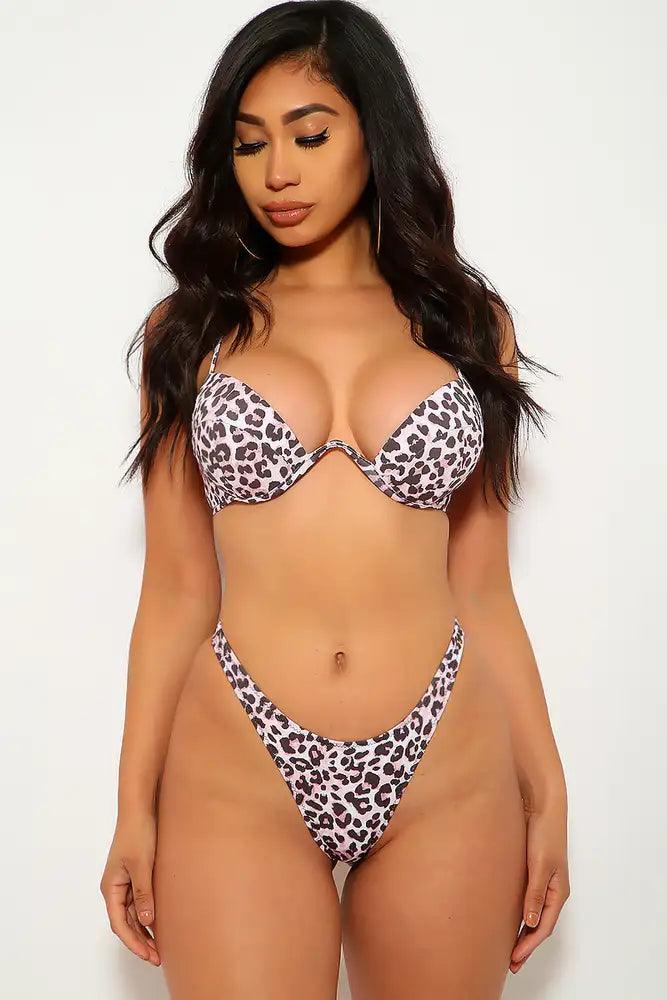 White Leopard Print V-Wire Padded Two Piece Sexy Swimsuit