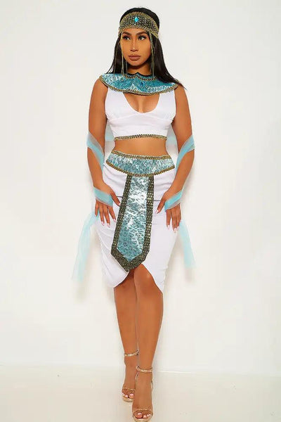 White Light Blue 5 Piece Cleo Ruler Costume - AMIClubwear