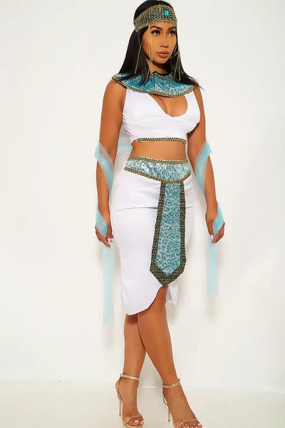 White Light Blue 5 Piece Cleo Ruler Costume - AMIClubwear