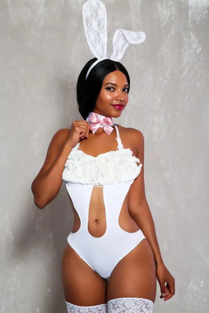 White Light Pink Sexy Play Bunny 3 Piece Costume - AMIClubwear